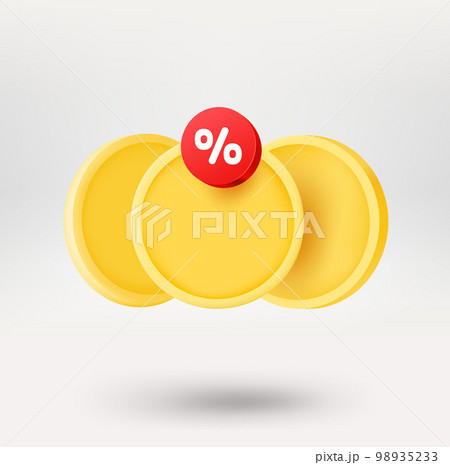 Stack of coins with a discountt label. 3d vector icon isolated on white background Stack of coins with a discountt label. 3d vector icon isolated on white background 98935233