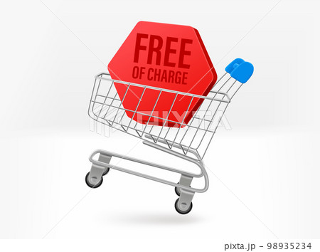 Shopping cart with discount label. 3d vector isolated illustration 98935234