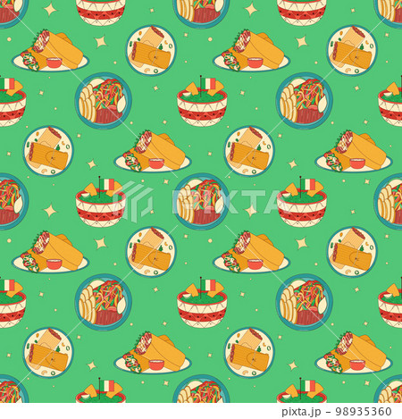 Mexican traditional food seamless pattern. Vector illustration in hand drawn style 98935360