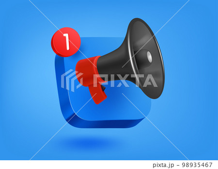 Announcement app concept. 3d vector mobile application icon with notification Announcement app concept. 3d vector mobile application icon with notification 98935467