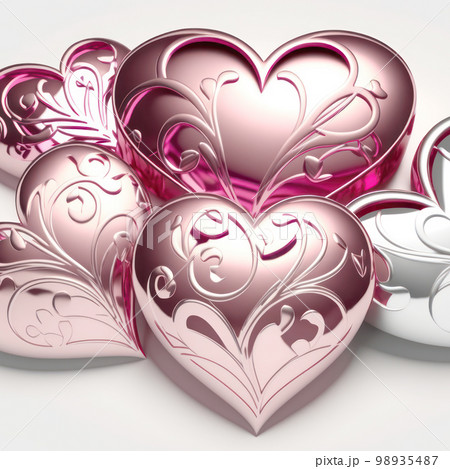 Bold metallic color of heart on white background.のイラスト素材 [98935487] - PIXTA