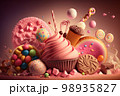 Sweet food candy dessert  colorful background graphic illustration. 98935827
