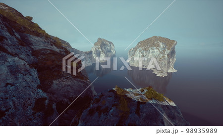 white cliffs with grass over the ocean 98935989