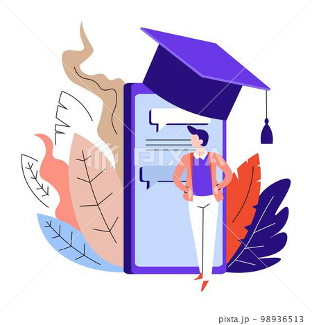 Online education smartphone in academic hat and male student 98936513