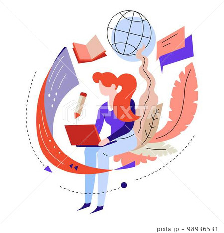 Girl learning through laptop online education or training abstract concept 98936531