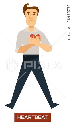 Heartbeat sunstroke symptom man holding heart isolated character Heartbeat sunstroke symptom man holding heart isolated character 98936730