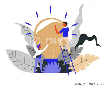 Startup idea finding business concept teamwork and light bulb 98937677