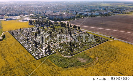 City cemetery. View from a drone. 98937680