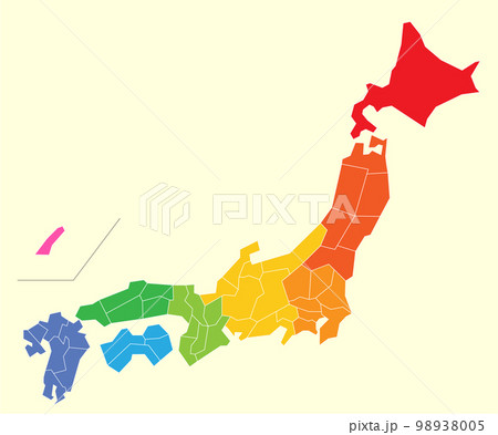 日本地図　素材　高品質　高精細　線画　白地図　日本列島	 98938005
