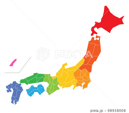 日本地図　素材　高品質　高精細　線画　白地図　日本列島	 98938008