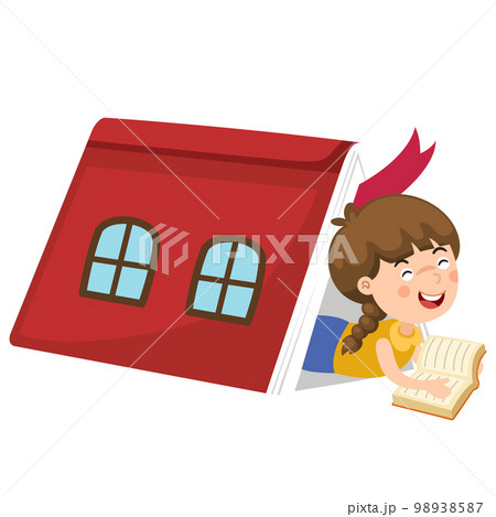 illustration of a young girl reading a book vector 98938587