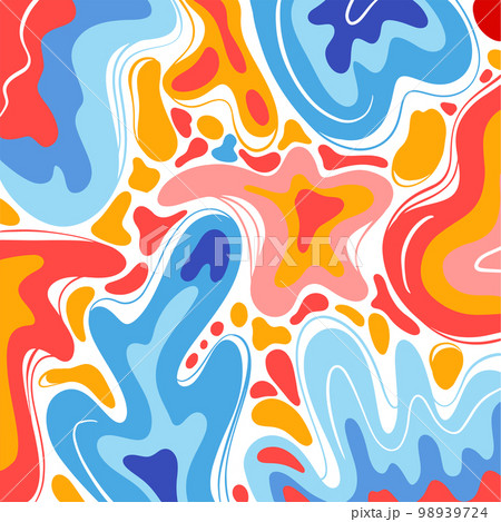 EBRU DESIGN Flat Blurry Abstract Organic Shapes Bright Colors Motif Hand Drawn Fabric Print Textile Background Modern Matisse Style Creative Art Cloth Vector 98939724