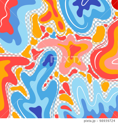 EBRU DESIGN Flat Blurry Abstract Organic Shapes Bright Colors Motif Hand Drawn Fabric Print Textile Background Modern Matisse Style Creative Art Cloth Vector 98939724