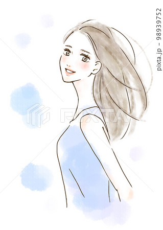 爽やかな風と女性のイラスト　健康的でポジティブな印象 98939752