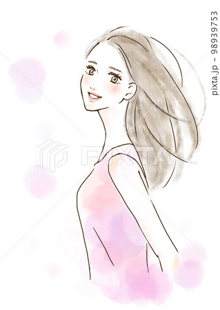 リラックスした表情の女性の水彩風イラスト 98939753