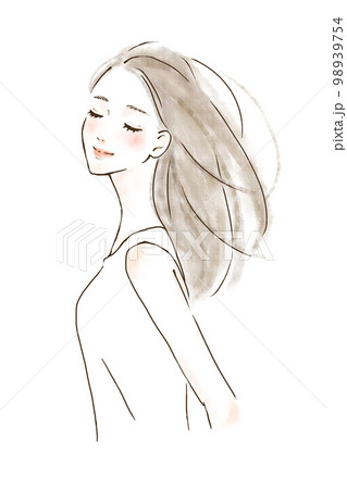 ドライヤーの風にあたる女性のイラスト　シンプル 98939754