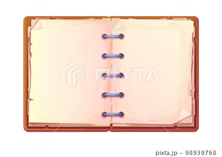 Diary, note book in cartoon style top view isolated on white background. Book with bookmarks and spiral, daily planner. 98939768