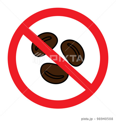 Coffee grains under the ban. Decaffeinated. Image of a prohibition sign with coffee beans. Sticker 98940508
