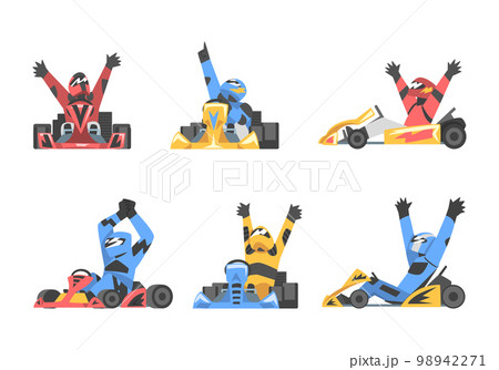 Kart Racing or Karting with Man Racer in Open Wheel Car Engaged in Motorsport Road Extreme Driving Vector Set Kart Racing or Karting with Man Racer in Open Wheel Car Engaged in Motorsport Road Extreme Driving Vector Set 98942271