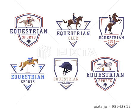 Equestrian Club Logo and Emblem with Jockey on Horseback Vector Set Equestrian Club Logo and Emblem with Jockey on Horseback Vector Set 98942315