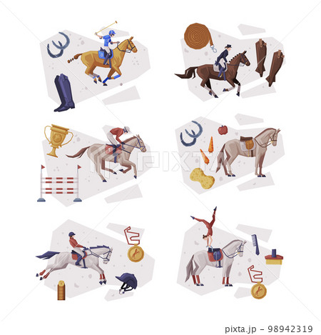 Equestrian Club Composition with Jockey on Horseback Vector Set Equestrian Club Composition with Jockey on Horseback Vector Set 98942319