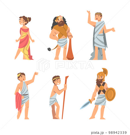 Greeks or Hellenes People Character in Ethnic Clothing Vector Illustration Set 98942339