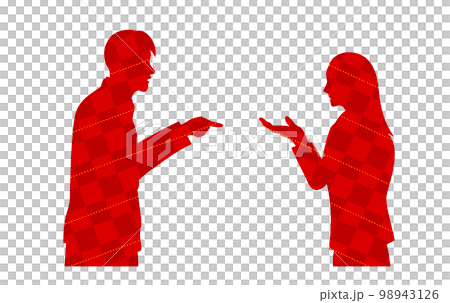 男人和女人爭吵檢查模式的剪影插圖 男人和女人爭吵檢查模式的剪影插圖 98943126