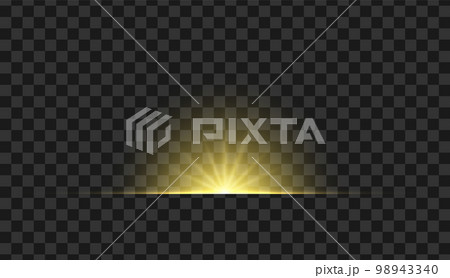 Golden glowing light. Gold glow flash with sparcle. Vector sunrise effect. Realistic shiny beam set 98943340