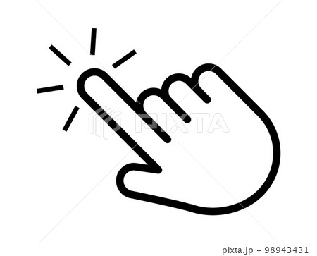 Click cursor set. Computer pointer hand and arrow icon. Press pick action element. Vector web interface elements. 98943431