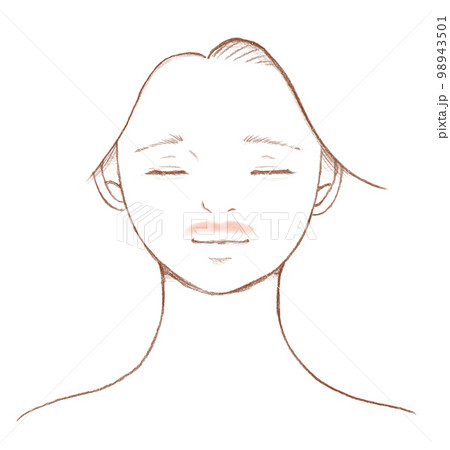 鼻の下に肝斑のシミがある女性の顔アップイラスト　線画 98943501
