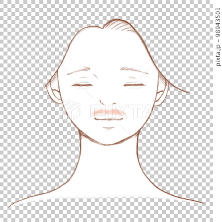 鼻の下に肝斑のシミがある女性の顔アップイラスト　線画 98943501