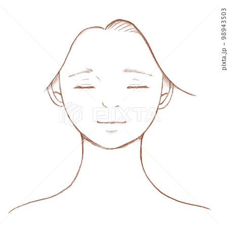 目を閉じた女性の顔アップイラスト　線画 98943503