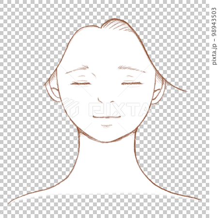 目を閉じた女性の顔アップイラスト　線画 98943503
