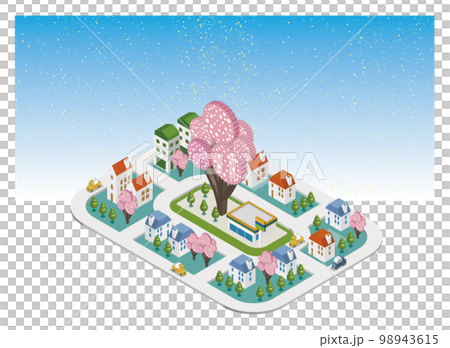 3D(櫻花盛開的春天的美麗街道和生活的風景) 3D(櫻花盛開的春天的美麗街道和生活的風景) 98943615
