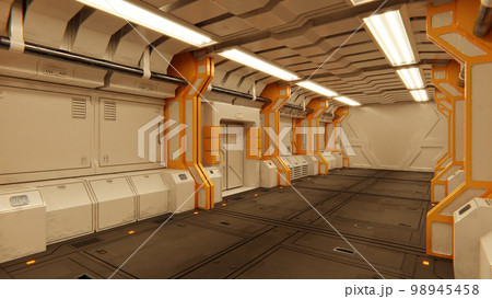Futuristic architecture Sci-Fi spaceship hallway interior Futuristic architecture Sci-Fi spaceship hallway interior 98945458