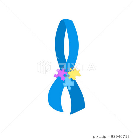 Autism ribbon with hanging puzzle pieces icon 98946712