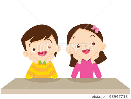 children thinking sitting and rest chin in hands 98947758
