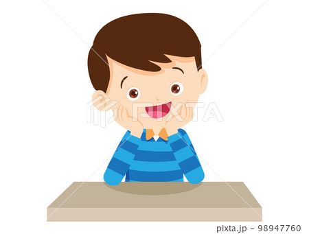 children thinking sitting and rest chin in hands children thinking sitting and rest chin in hands 98947760
