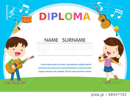 Certificate template with kids in the band 98947762