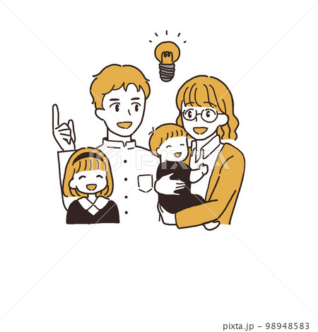 子供が二人いる夫婦 ひらめきのポーズ 子供が二人いる夫婦 ひらめきのポーズ 98948583