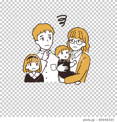 Couple with two children Worried pose Couple with two children Worried pose 98948585
