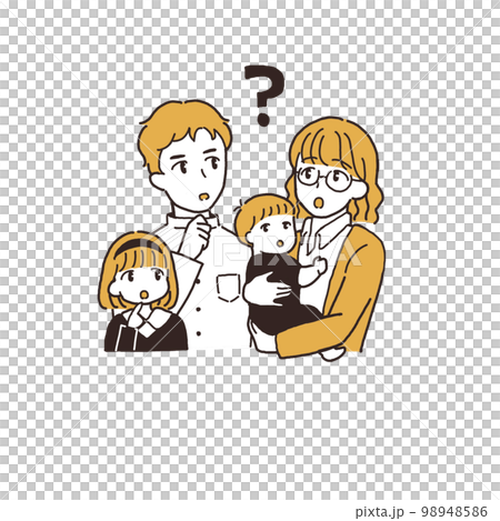 A couple with two children Thinking pose A couple with two children Thinking pose 98948586