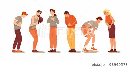 People Characters Suffering from Pain or Ache in Different Body Parts Vector Set 98949573