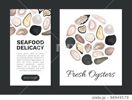 Oyster Fresh Seafood Banner Design with Sea Delicacy Food Vector Template 98949579