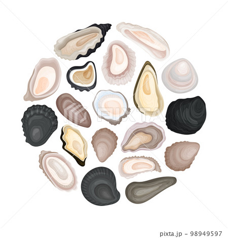 Oyster Fresh Seafood Round Composition Design with Sea Delicacy Food Vector Template Oyster Fresh Seafood Round Composition Design with Sea Delicacy Food Vector Template 98949597