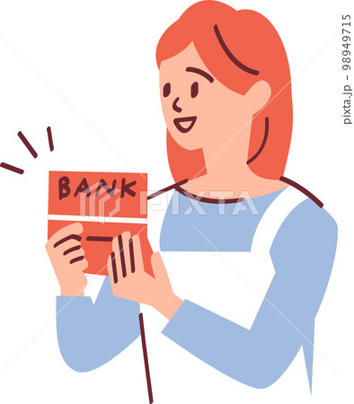 通帳を確認する笑顔の主婦のイラスト 通帳を確認する笑顔の主婦のイラスト 98949715