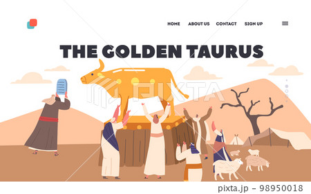 Golden Taurus Landing Page Template. Moses Holds up Tablets with Ten Commandments. Israelites Betraying God Golden Taurus Landing Page Template. Moses Holds up Tablets with Ten Commandments. Israelites Betraying God 98950018