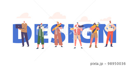 Graphic Design Concept. Creative People Characters with Tools for Making Images. Men and Women with Laptop, Nib Pen 98950036