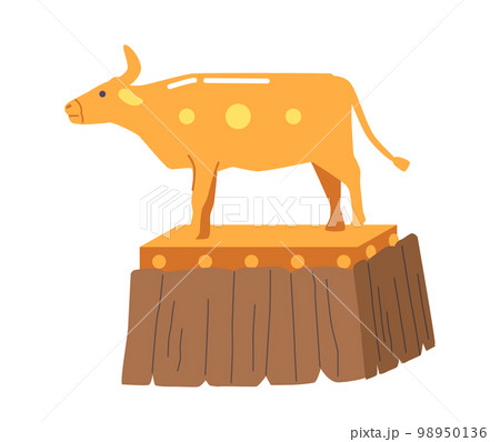 Golden Taurus Standing on Pedestal. Idol Created by Ancient Jews in Desert for Worship. Cartoon Vector Illustration 98950136