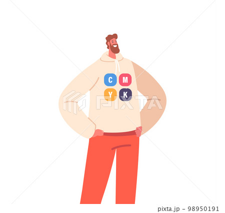 Man in Hoodie with Basic Color Palette Emblem. Successful Designer or Illustrator Character Vector Illustration 98950191